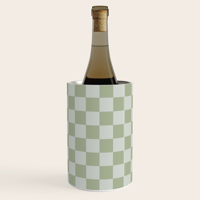Checkerboard Check Checkered Pattern in Sage Green Wine Chiller Gallery Image 1
