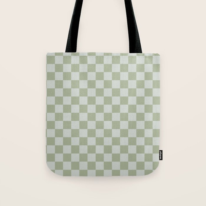 Checkerboard Check Checkered Pattern in Sage Green Tote Bag Gallery Image 1