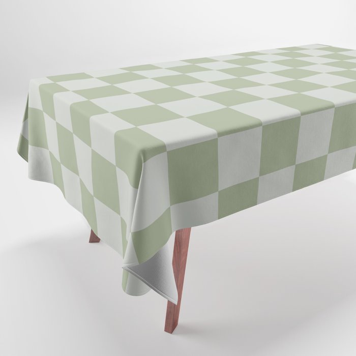 Checkerboard Check Checkered Pattern in Sage Green Tablecloth Gallery Image 1