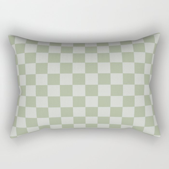 Checkerboard Check Checkered Pattern in Sage Green Rectangular Pillow Gallery Image 1