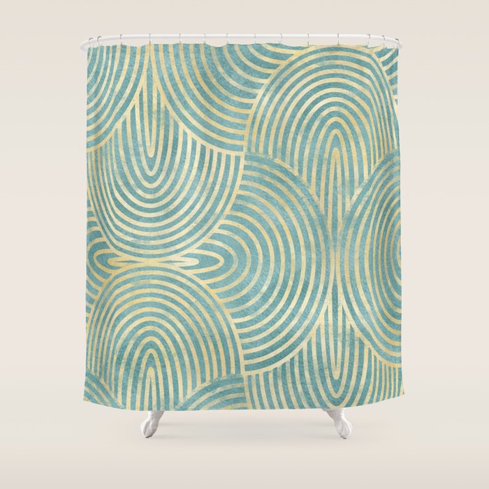 Art Deco Mint Green & Gold Pattern Shower Curtain Gallery Image 1