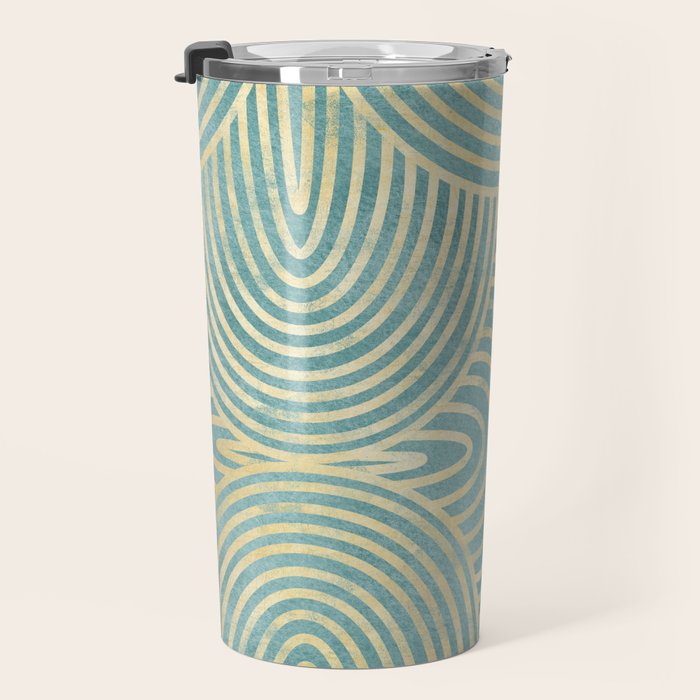 Art Deco Mint Green & Gold Pattern Travel Mug Gallery Image 3