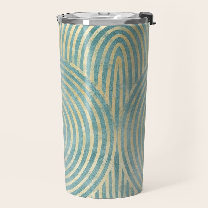 Art Deco Mint Green & Gold Pattern Travel Mug Gallery Image 2