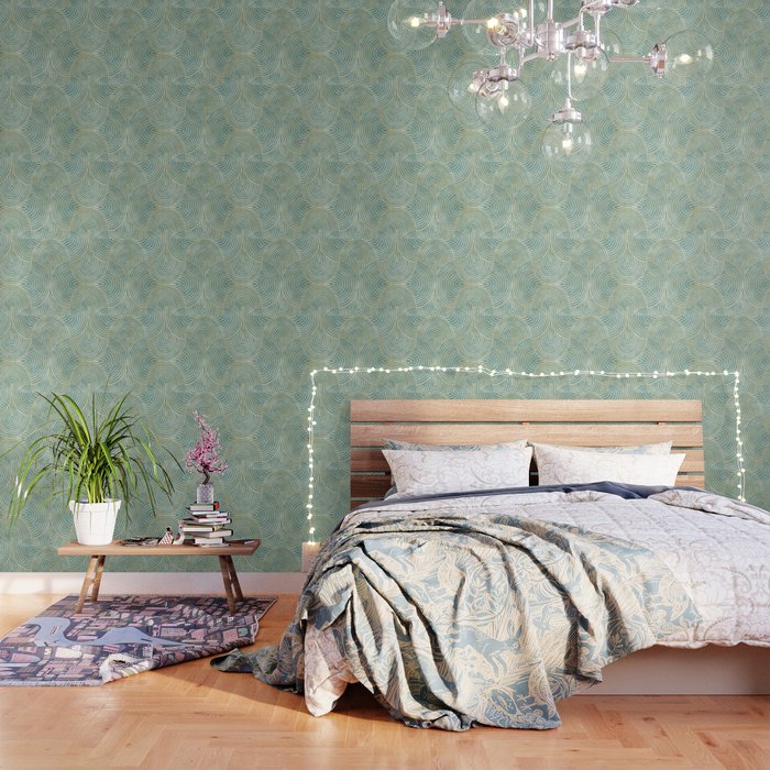Art Deco Mint Green & Gold Pattern Wallpaper Gallery Image 1