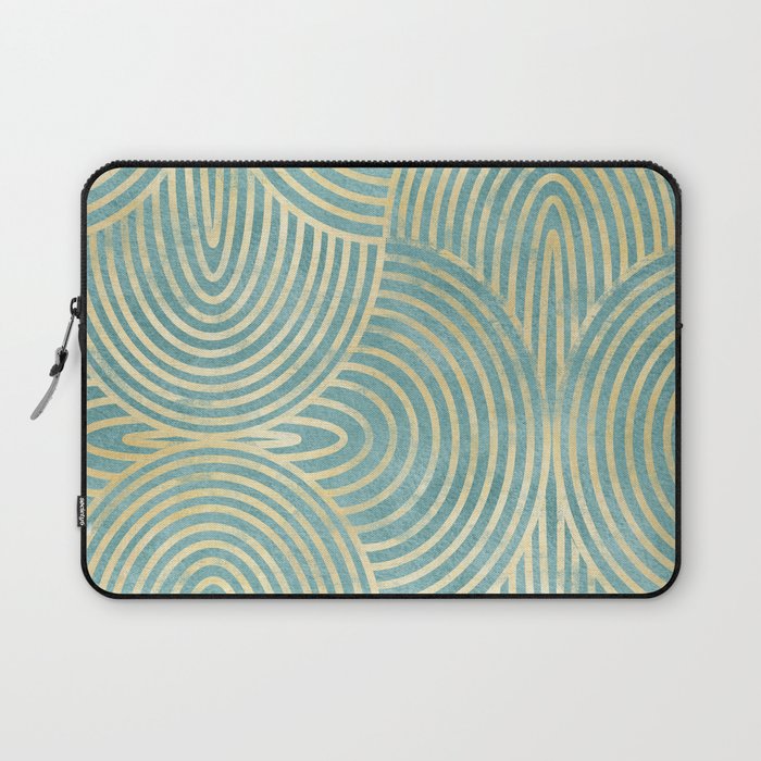 Art Deco Mint Green & Gold Pattern Laptop Sleeve Gallery Image 1