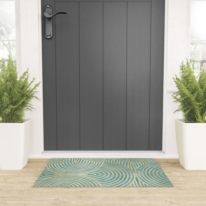 Art Deco Mint Green & Gold Pattern Welcome Mat Gallery Image 3