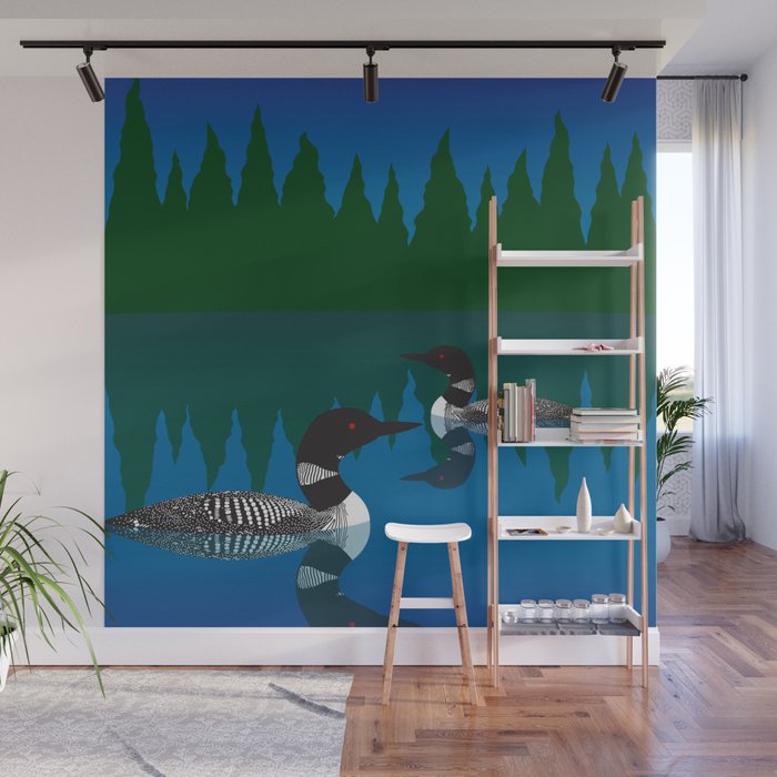 Loons in a Woodland Lake Wall Mural Gallery Image 1