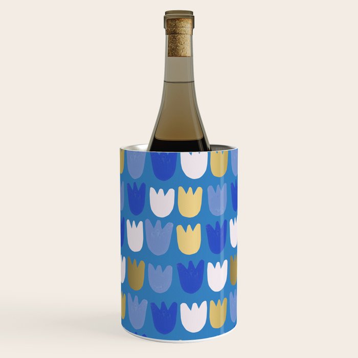 Rows of Tulips in Bloom in Navy Blue & Gold Metallic Wine Chiller Gallery Image 2
