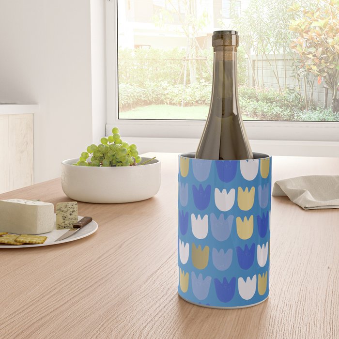 Rows of Tulips in Bloom in Navy Blue & Gold Metallic Wine Chiller Gallery Image 4
