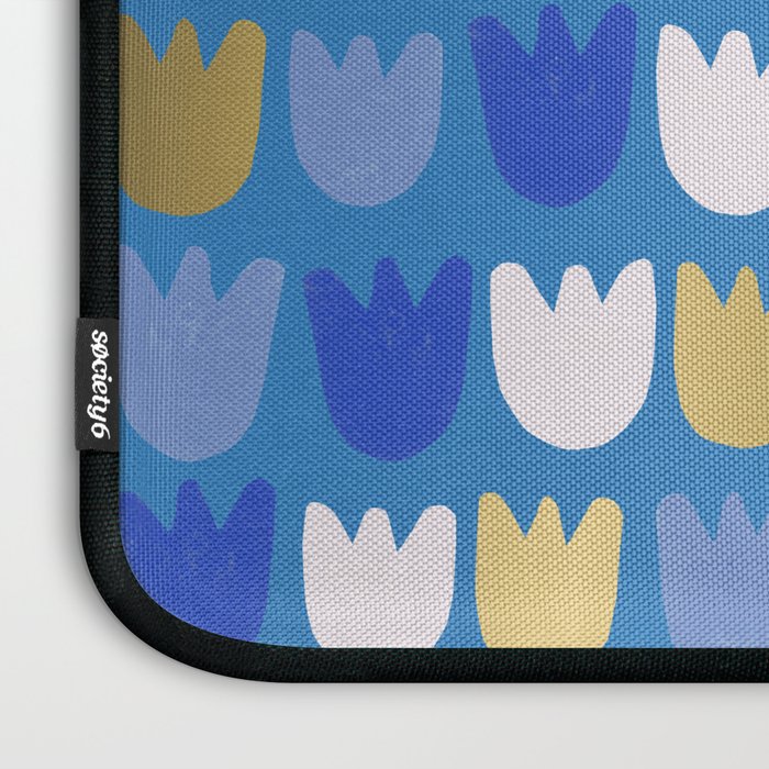 Rows of Tulips in Bloom in Navy Blue & Gold Metallic Laptop Sleeve Gallery Image 3