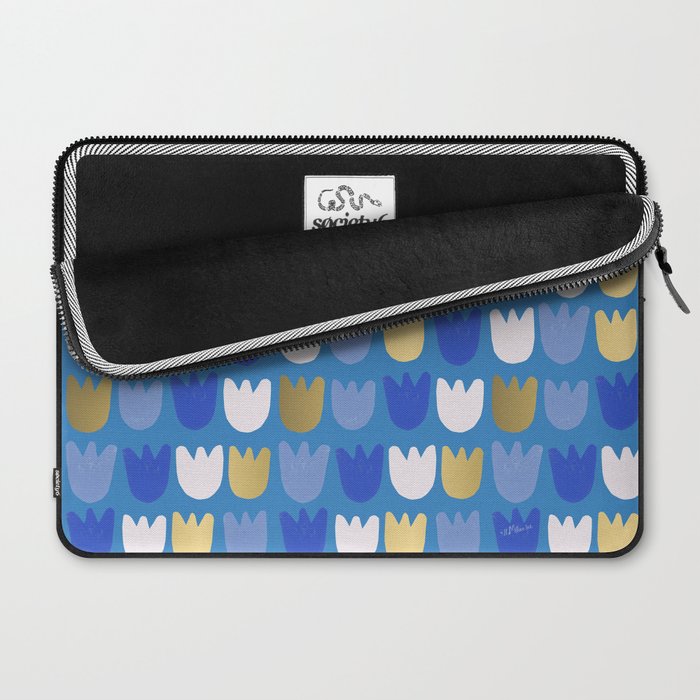 Rows of Tulips in Bloom in Navy Blue & Gold Metallic Laptop Sleeve Gallery Image 2