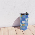 Rows of Tulips in Bloom in Navy Blue & Gold Metallic Travel Mug Gallery Image 4