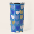 Rows of Tulips in Bloom in Navy Blue & Gold Metallic Travel Mug Gallery Image 1