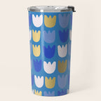 Rows of Tulips in Bloom in Navy Blue & Gold Metallic Travel Mug Gallery Image 2