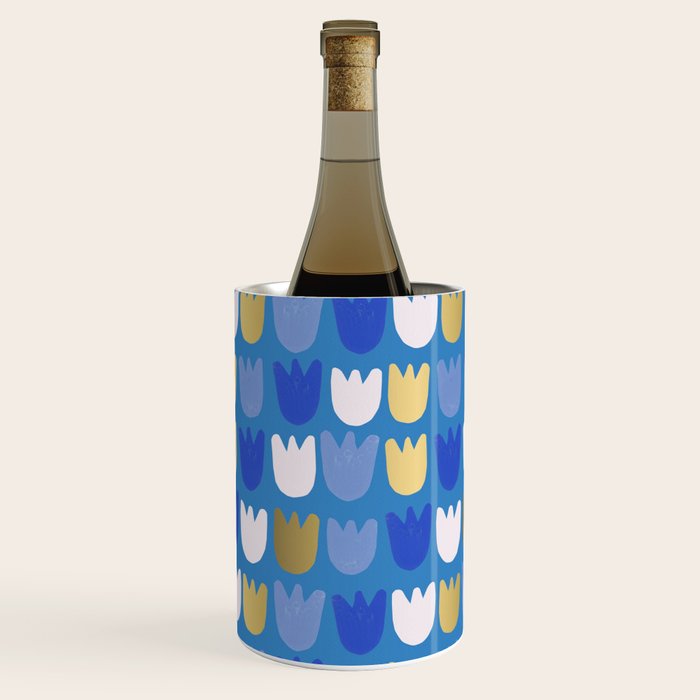 Rows of Tulips in Bloom in Navy Blue & Gold Metallic Wine Chiller Gallery Image 1
