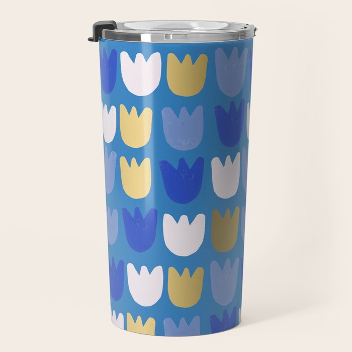 Rows of Tulips in Bloom in Navy Blue & Gold Metallic Travel Mug Gallery Image 3
