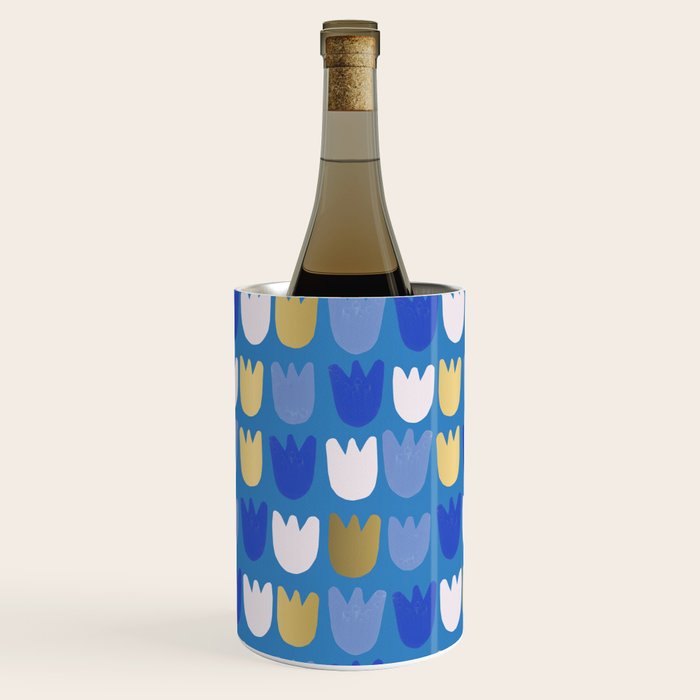 Rows of Tulips in Bloom in Navy Blue & Gold Metallic Wine Chiller Gallery Image 3