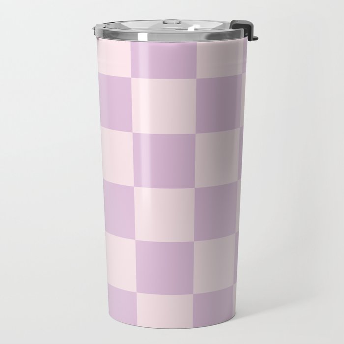 Light Lilac Checkerboard Check Pattern  Travel Mug Gallery Image 2