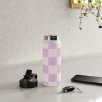 Light Lilac Checkerboard Check Pattern  Water Bottle Gallery Image 4