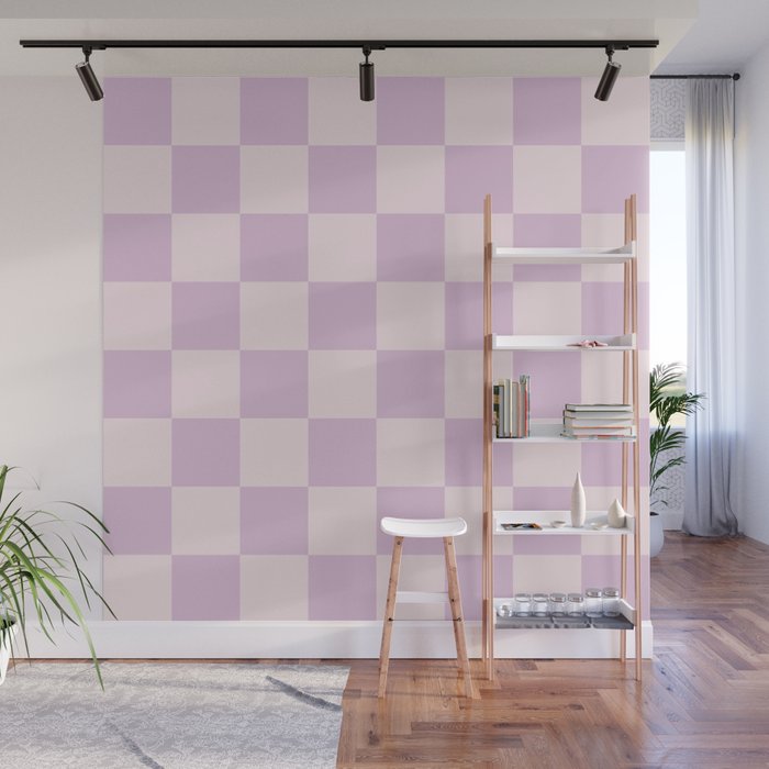 Light Lilac Checkerboard Check Pattern  Wall Mural Gallery Image 1