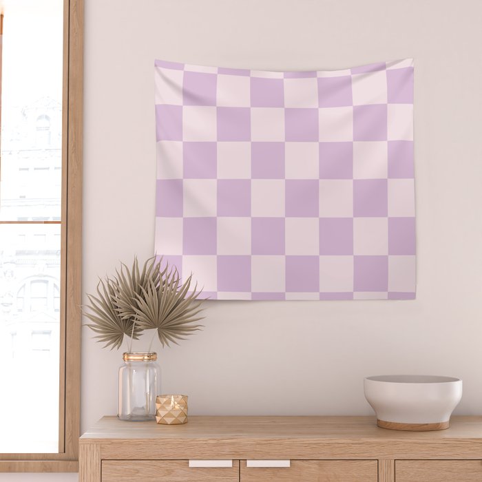 Light Lilac Checkerboard Check Pattern  Wall Tapestry Gallery Image 2