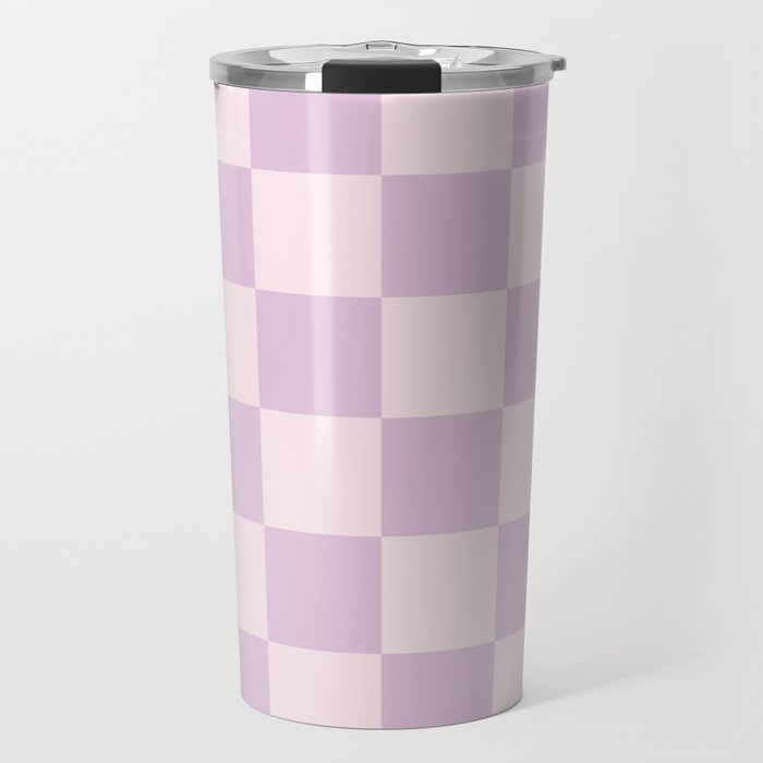 Light Lilac Checkerboard Check Pattern  Travel Mug Gallery Image 1