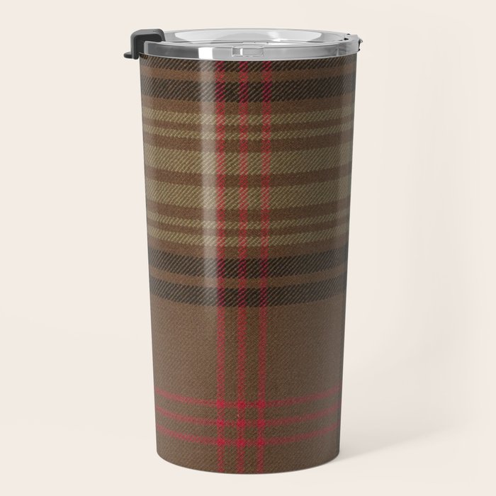 Vintage Brown Tartan Plaid Pattern Travel Mug Gallery Image 3