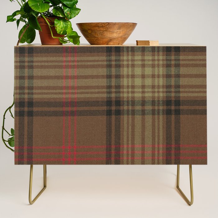Vintage Brown Tartan Plaid Pattern Credenza Gallery Image 1
