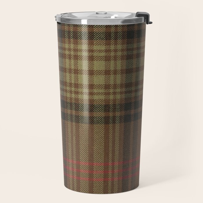 Vintage Brown Tartan Plaid Pattern Travel Mug Gallery Image 2