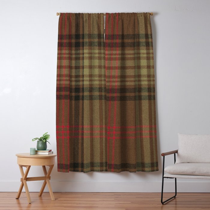 Vintage Brown Tartan Plaid Pattern Window Curtain Gallery Image 5