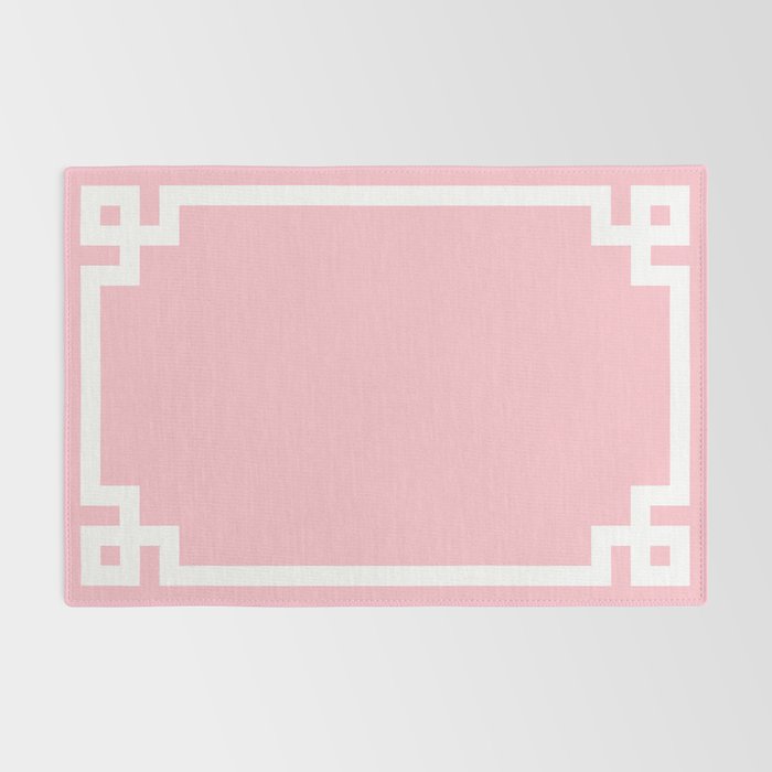 Pink and White Greek Key Border Rug Gallery Image 2