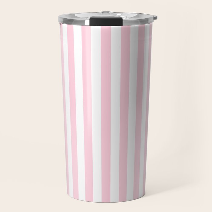 Pastel Pink Candy Stripe Pattern Travel Mug Gallery Image 1