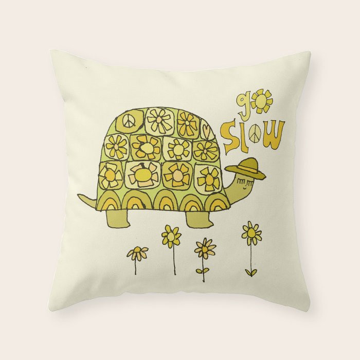 go slow retro turtle // art by surfy birdy Throw Pillow Gallery Image 6