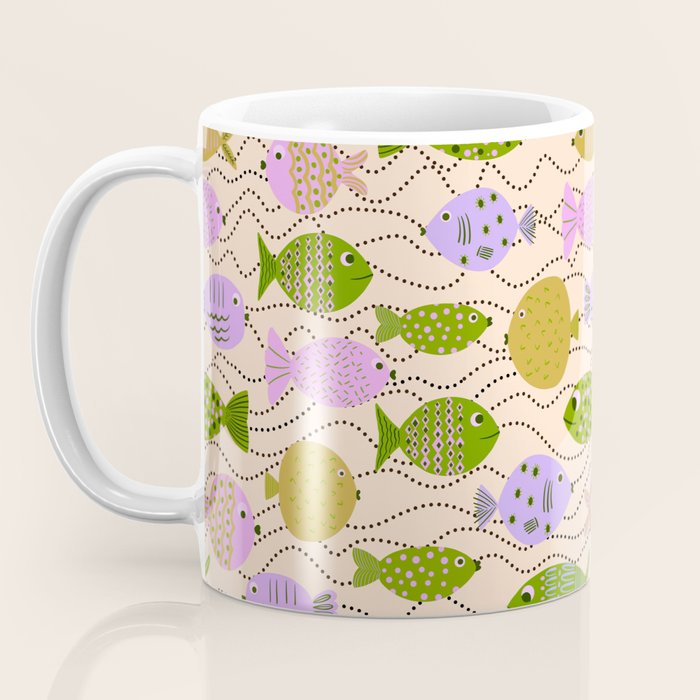 Go Fish - Green, Very Peri, beige Coffee Mug Gallery Image 3