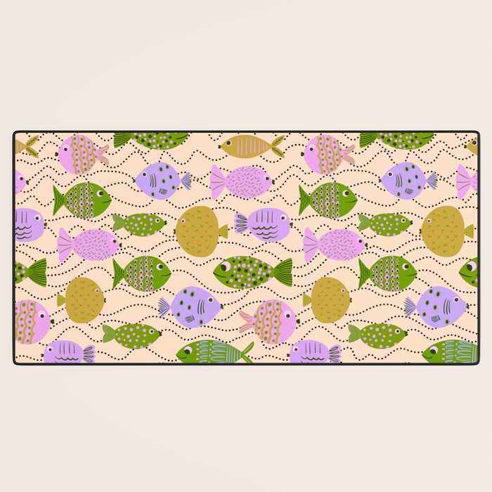 Go Fish - Green, Very Peri, beige Desk Mat Gallery Image 3