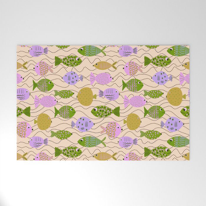 Go Fish - Green, Very Peri, beige Welcome Mat Gallery Image 1