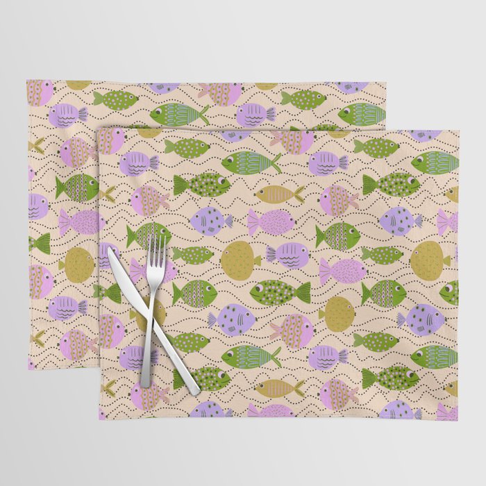 Go Fish - Green, Very Peri, beige Placemat Gallery Image 1