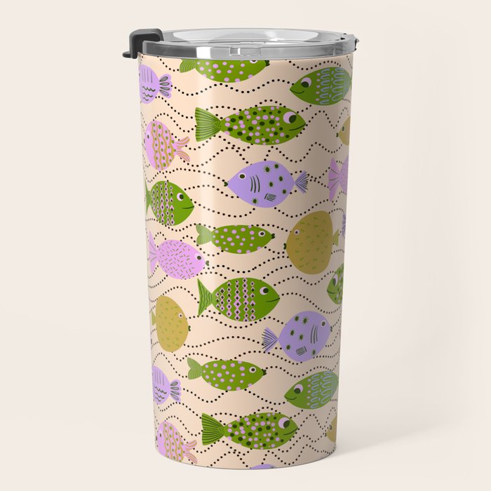 Go Fish - Green, Very Peri, beige Travel Mug Gallery Image 3