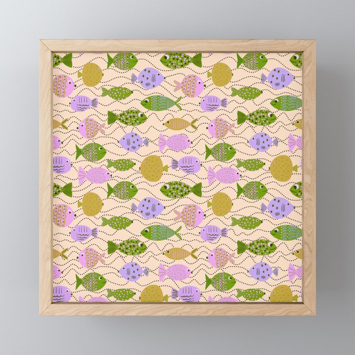 Go Fish - Green, Very Peri, beige Mini Art Print Gallery Image 1