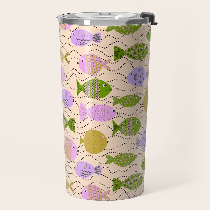 Go Fish - Green, Very Peri, beige Travel Mug Gallery Image 2