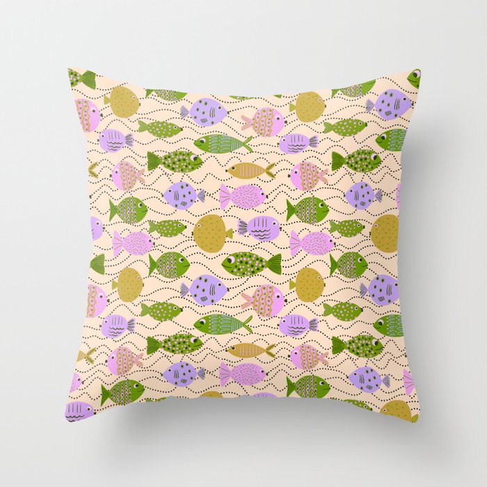 Go Fish - Green, Very Peri, beige Throw Pillow Gallery Image 6