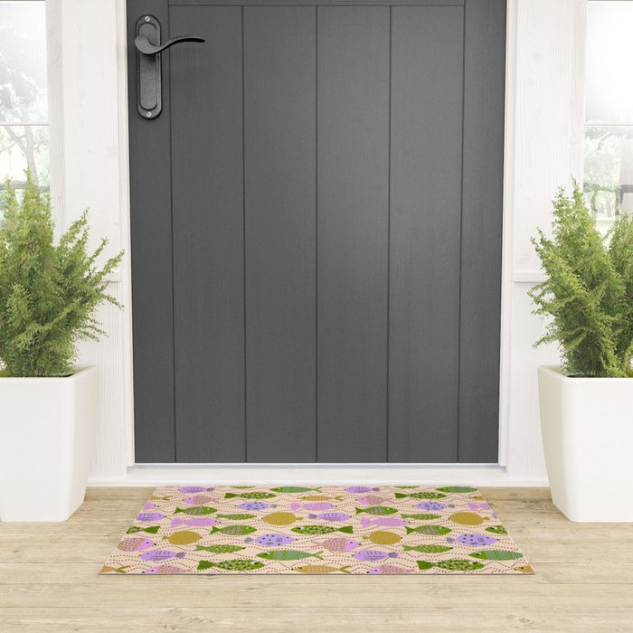 Go Fish - Green, Very Peri, beige Welcome Mat Gallery Image 3