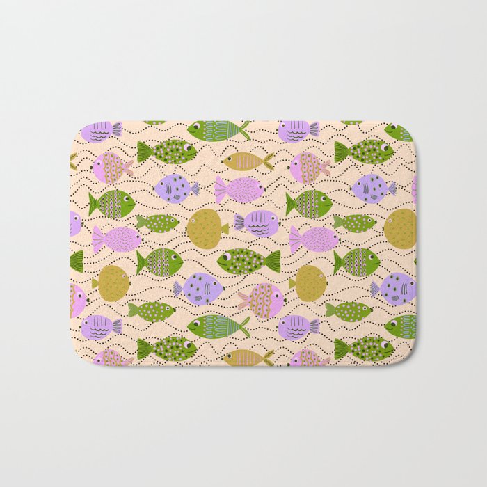 Go Fish - Green, Very Peri, beige Bath Mat Gallery Image 1