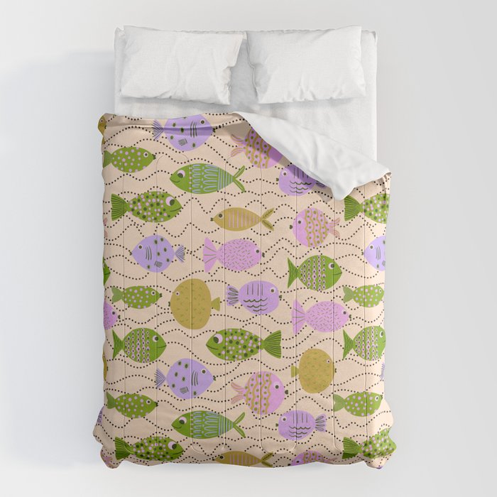 Go Fish - Green, Very Peri, beige Comforter Gallery Image 1