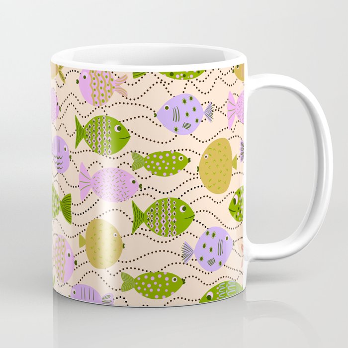 Go Fish - Green, Very Peri, beige Coffee Mug Gallery Image 1