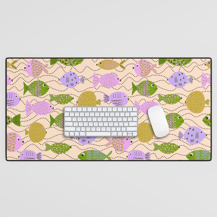 Go Fish - Green, Very Peri, beige Desk Mat Gallery Image 1