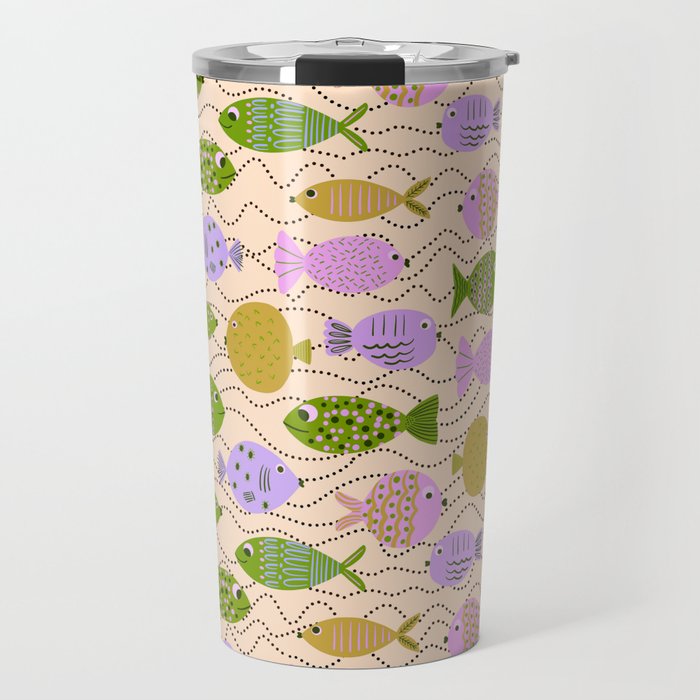 Go Fish - Green, Very Peri, beige Travel Mug Gallery Image 1