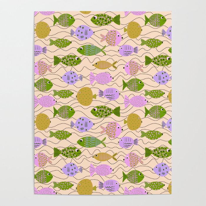 Go Fish - Green, Very Peri, beige Poster Gallery Image 4