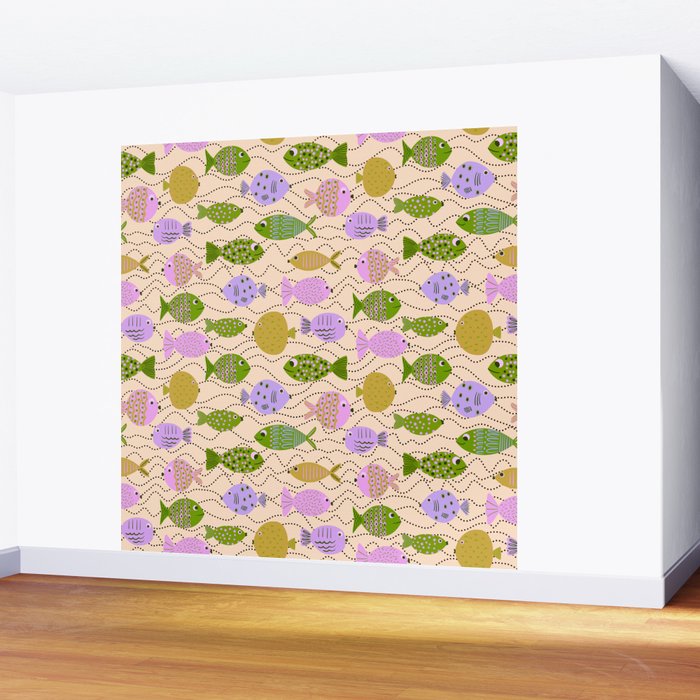 Go Fish - Green, Very Peri, beige Wall Mural Gallery Image 2