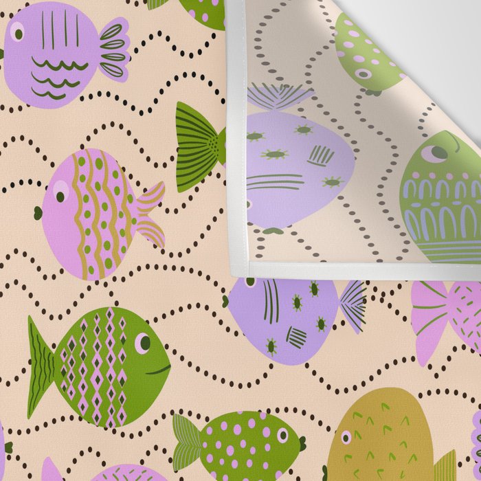 Go Fish - Green, Very Peri, beige Wall Tapestry Gallery Image 3